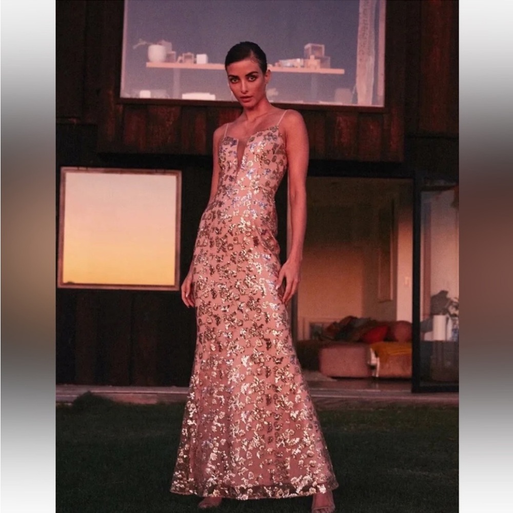 Dress the Population Marie Gown in Gold/Nude